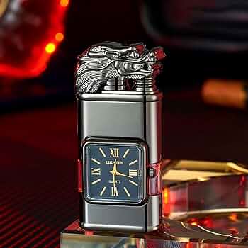 Amazon.co.jp: 時計文字盤付き防風ライター、クールなドラゴン